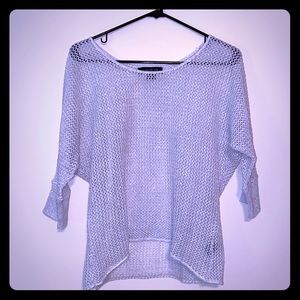 White/ silver open knit batwing sweater 3/4 sleeve